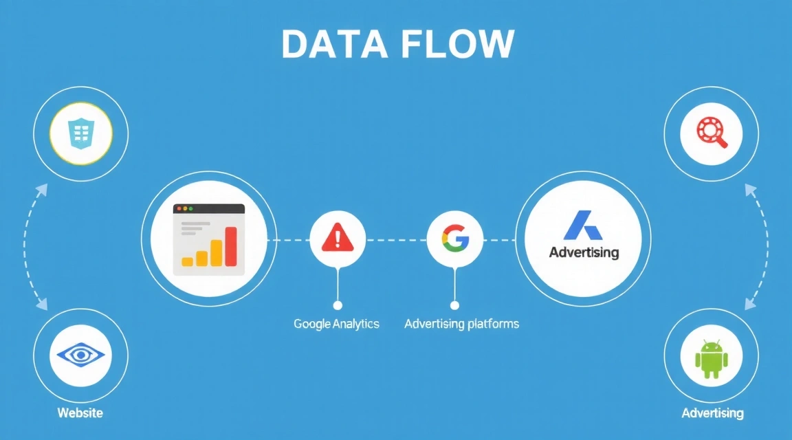 Grafické znázornění toku dat z webu k analytickým službám třetích stran
