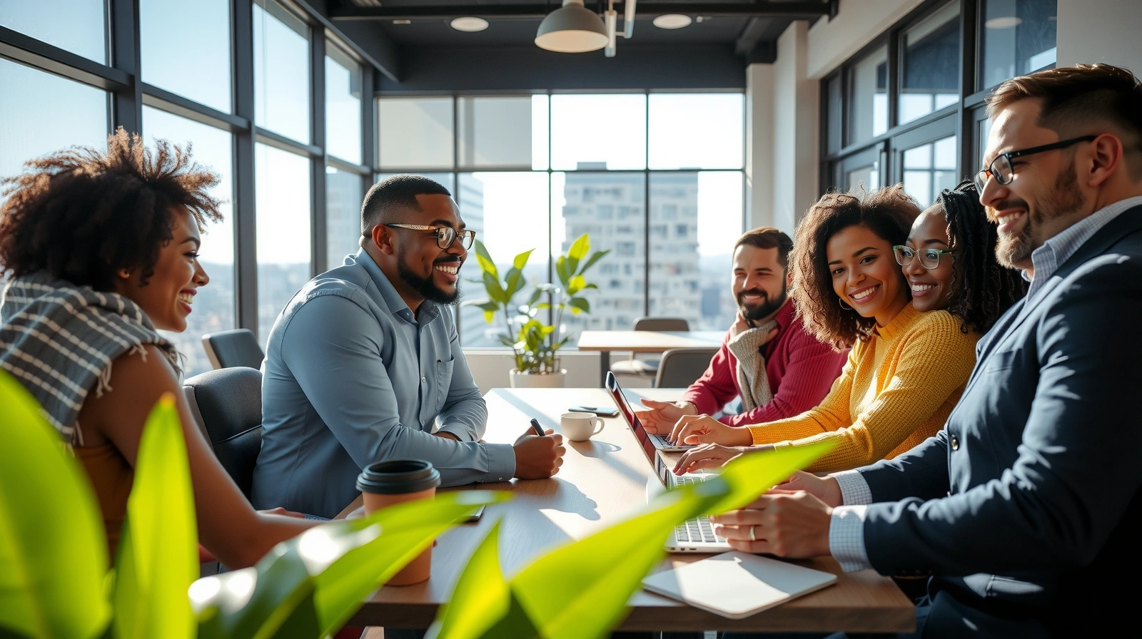 Tým Promoloop pracuje v moderní kanceláři s úsměvy a spoluprací